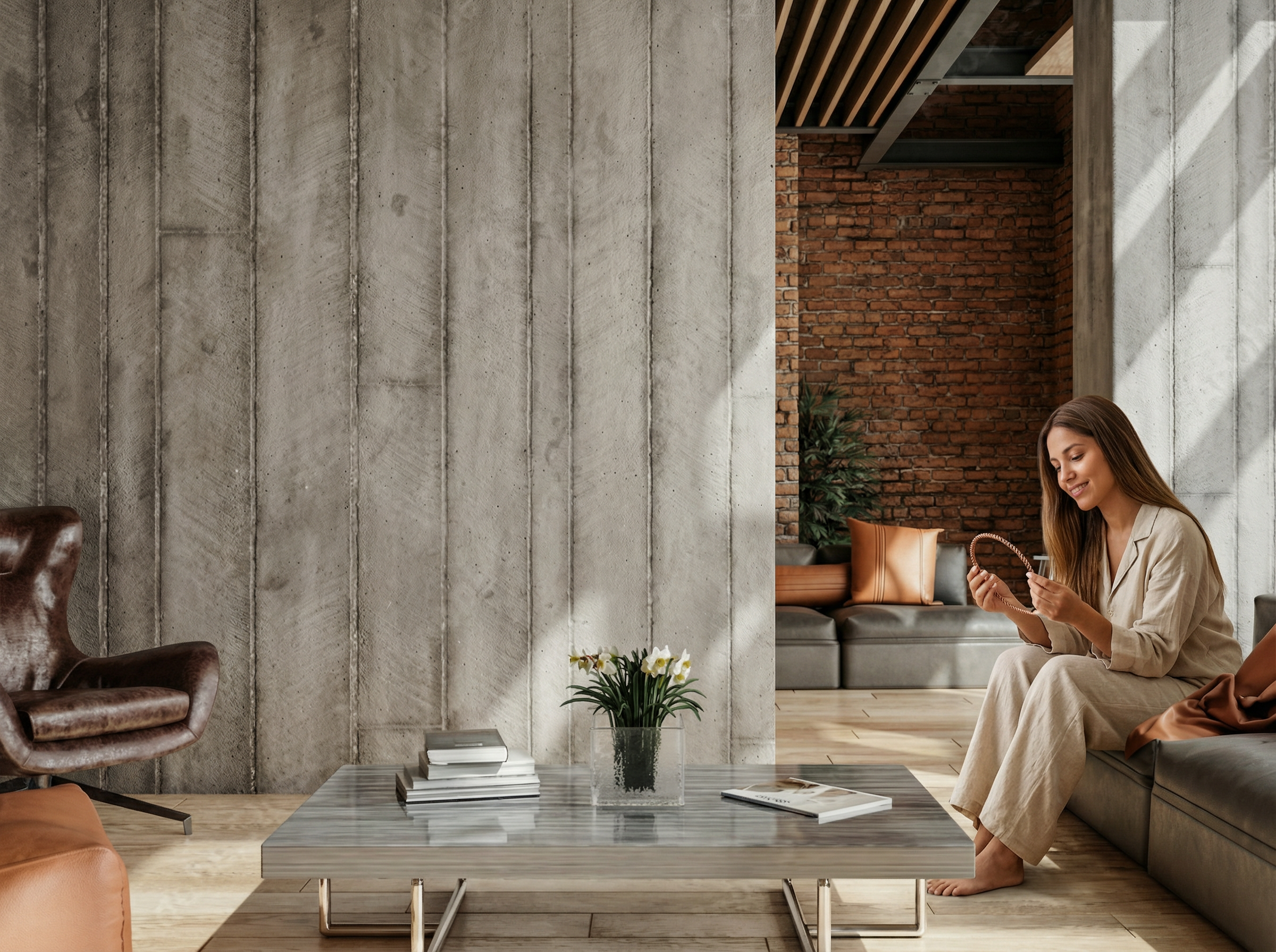 Eine Frau hält einen Tensorring in der Hand. Wohnliches Ambiente, harmonisierter Raum