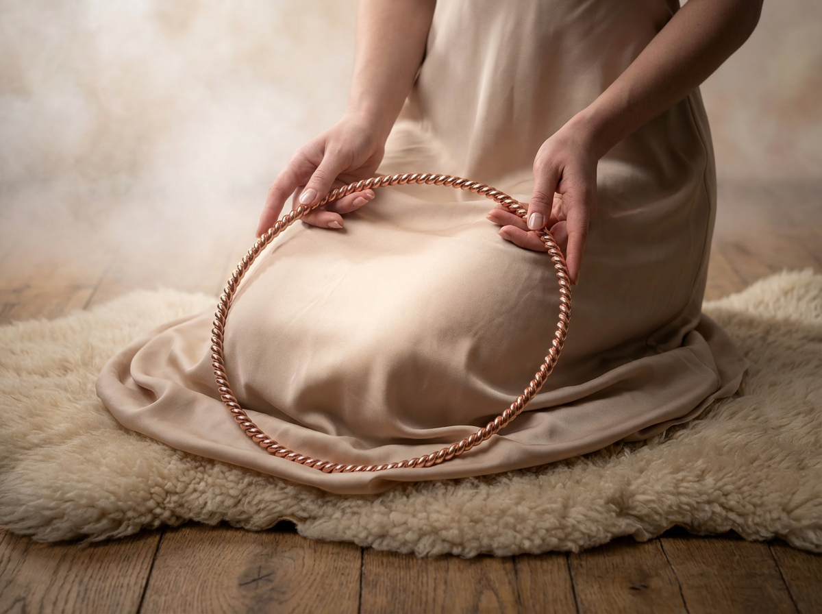 Kupfer Sacred Cubit Tensorring Heavy (4mm). Produktfoto, in der Hand