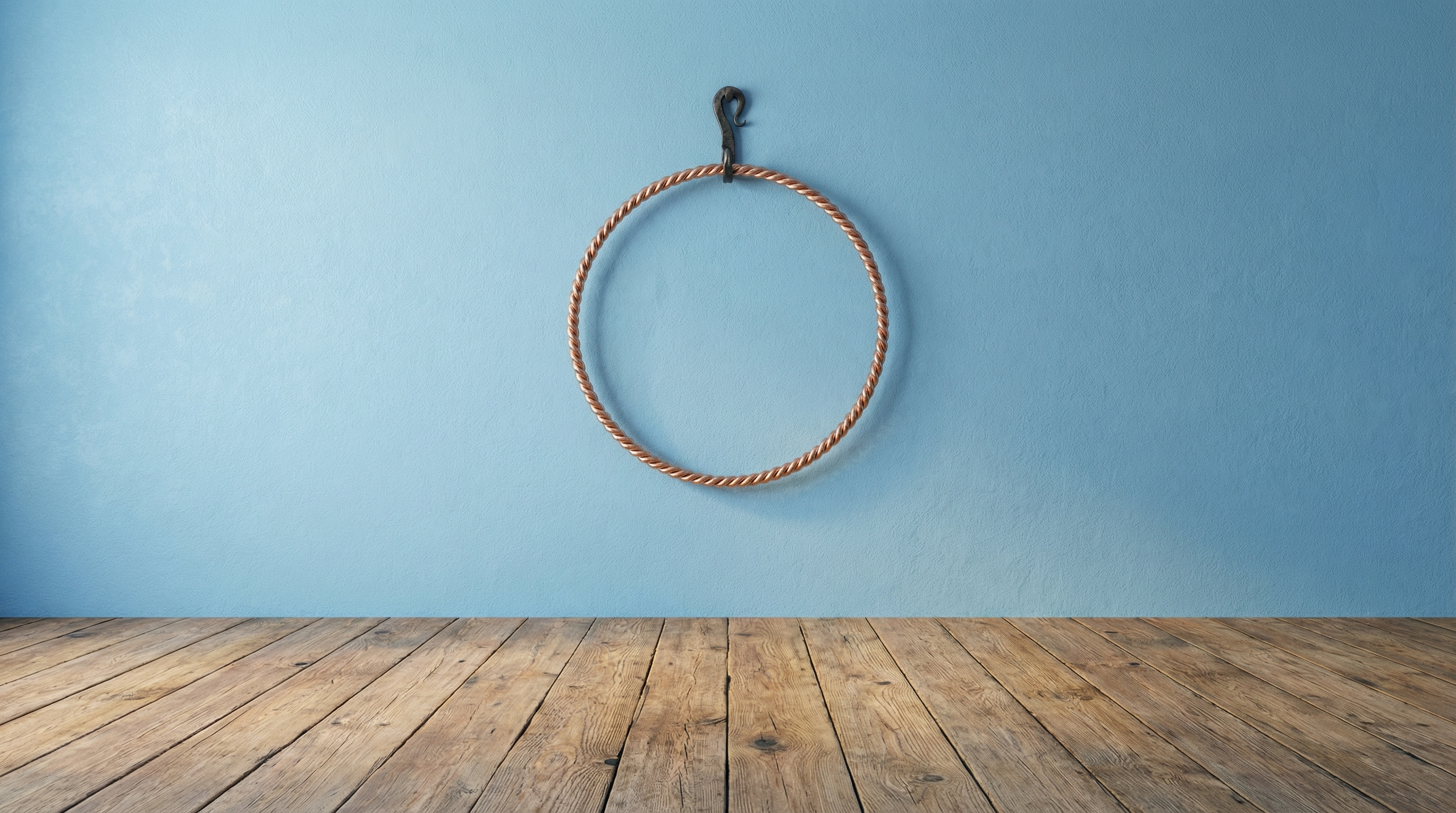 Tensorring hängt an der Wand hinter himmelblauen Hintergrund