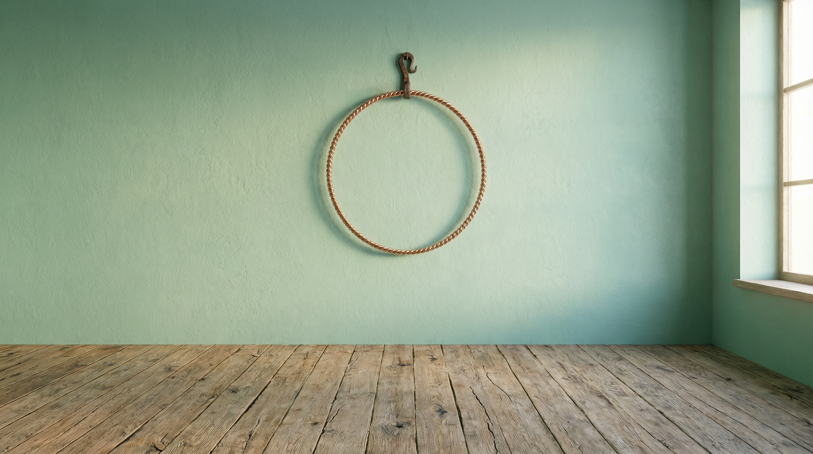 Tensorring hängt an der Wand hinter grünem Hintergrund