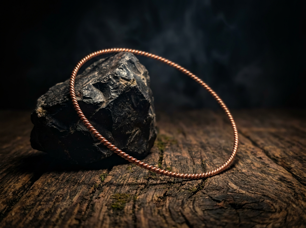 Kupfer Lost Cubit Tensorring Classic lehnt an einem dunklen Stein (3mm). Produktbild