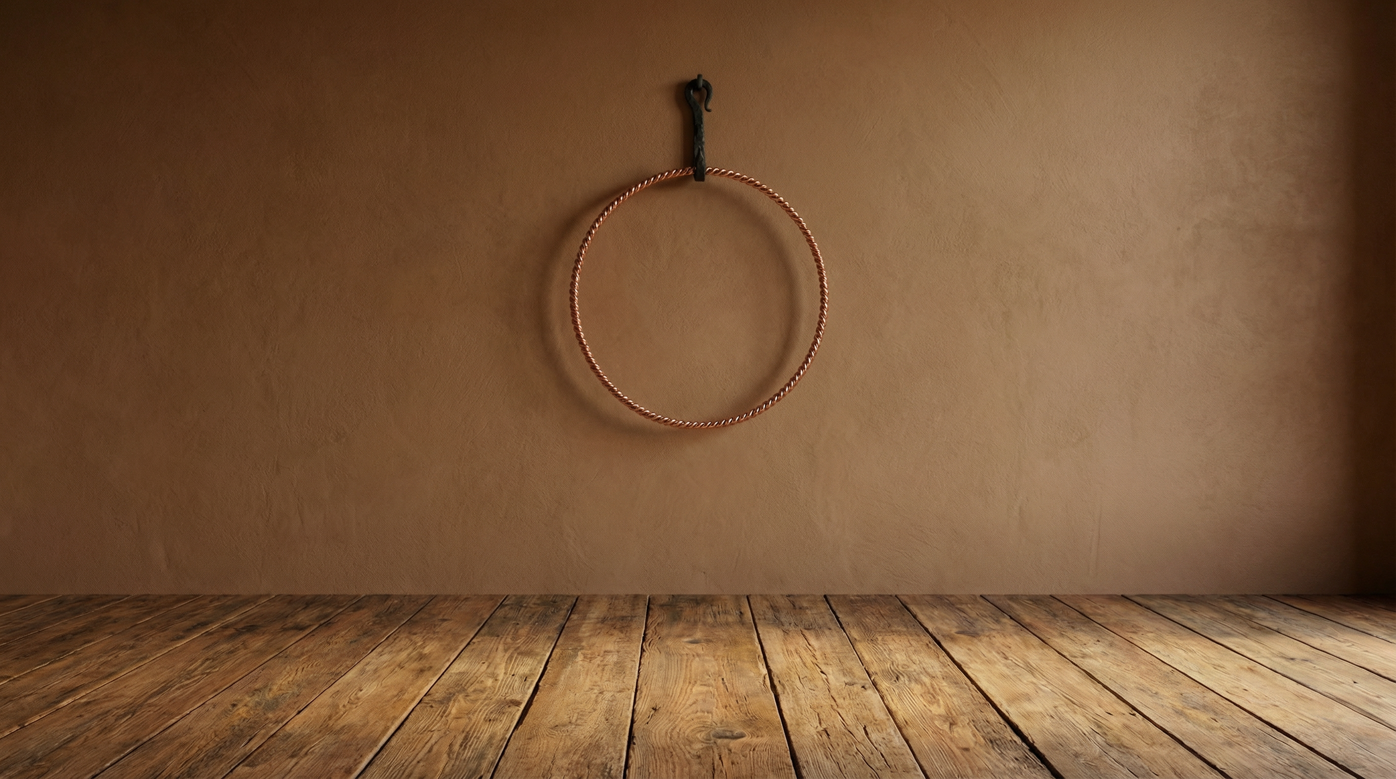 Tensorring hängt an der Wand hinter braunen Hintergrund 